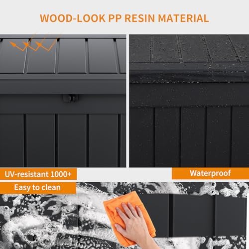 70 Gallon Resin Deck Box, Outdoor Storage Box, Waterproof UV Resistant Lockable，Weatherproof Organizer for Patio Furniture Cushions, Pool Accessories, Garden Tools, Indoor & Outdoor Use, Black - Image 5