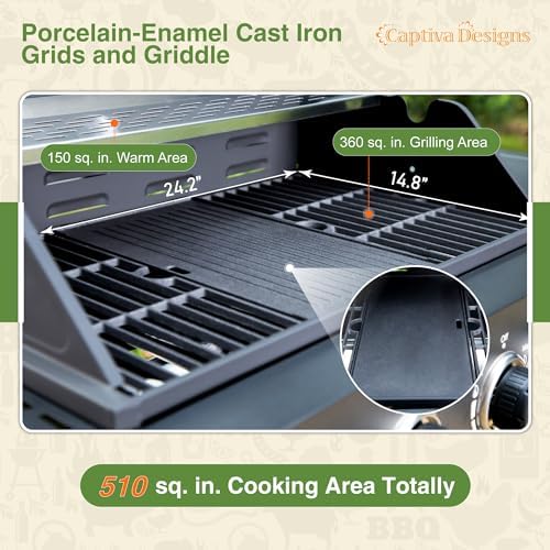 Captiva Designs 4 Burner Propane Gas BBQ Grill with Side Burner, 46,700 BTU - Image 3
