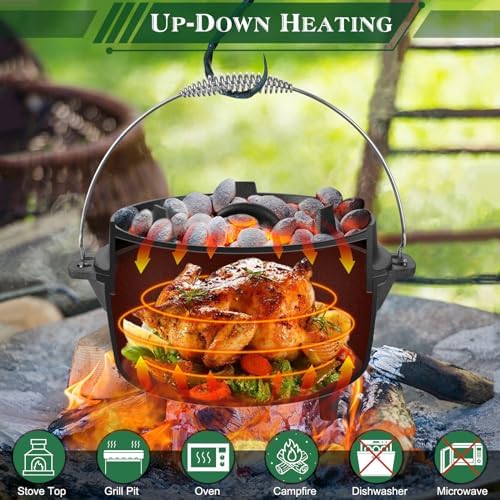 HaSteeL 5QT Cast Iron Dutch Oven Camping Pot with Stainless Steel Scrubber - Image 4