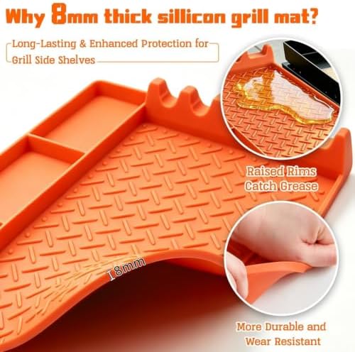 Silicone Grill Mat for Blackstone Griddle Accessories,16x11.5 Inch BBQ Griddle Mat with Drip Pad,Thickened Heat Resistant Side Mats for Outdoor Kitchen,Gifts for Men (Orange) - Image 4