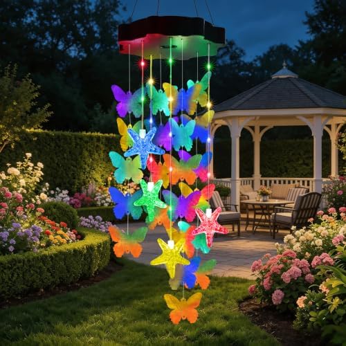 Toodour Hanging Outdoor Solar Butterfly Shell Wind Chimes, Waterproof by Toodour