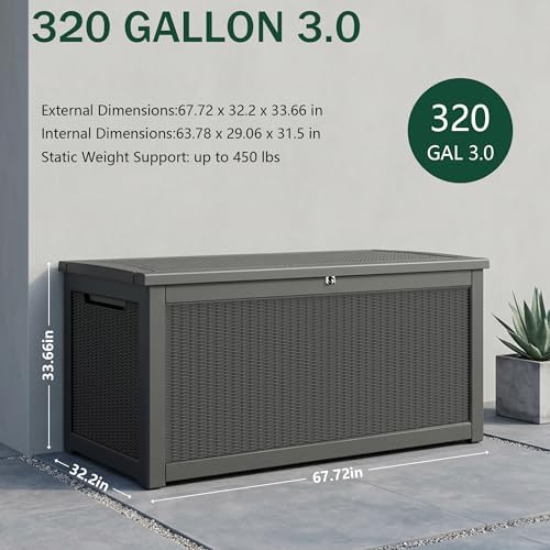 Outdoor Storage Box,320 Gallon Waterproof Deck Box [Upgraded 3.0] - Image 2