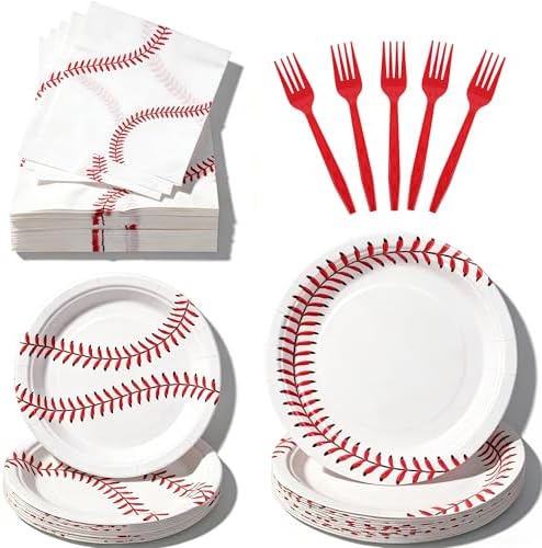 100 Pcs Disposable Baseball Party Tableware Set for 25 Guests by COSINIA