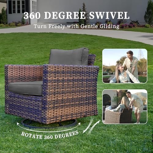 UDPATIO 5 Pieces Patio Furniture Set with Fire Pit Table, Outdoor Furniture Set with Rocking Swivel Chairs, Wicker Patio Set with Waterproof Cover, 4'' Thickened Cushion, Grey - Image 4