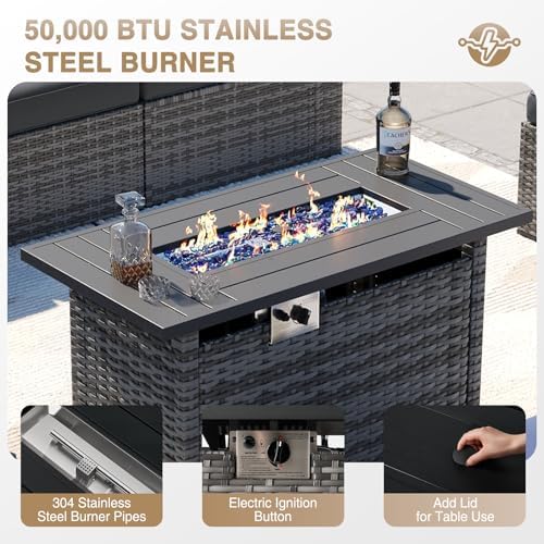 Aoxun Patio Furniture Sets, 8-Piece Outdoor Patio Furniture with 44'' Propane Gas Firepit Table, Wicker Outdoor Conversation Set Sectional Sofa for Backyard, Poolside, Garden - Image 3