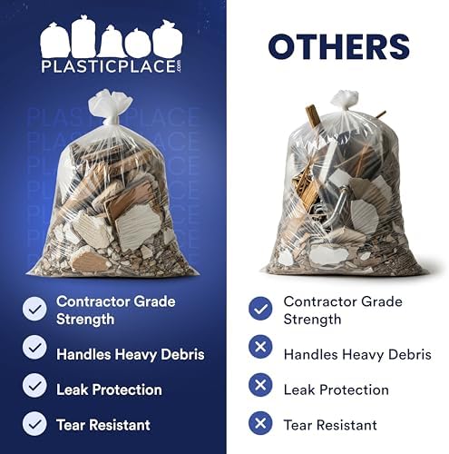 Plasticplace Contractor Trash Bags 42 Gallon │ 3.0 Mil │ Clear Heavy Duty Garbage Bag │ 32.6” x 46.4” (50 Count), Transparent, B001C0SIUG - Image 5