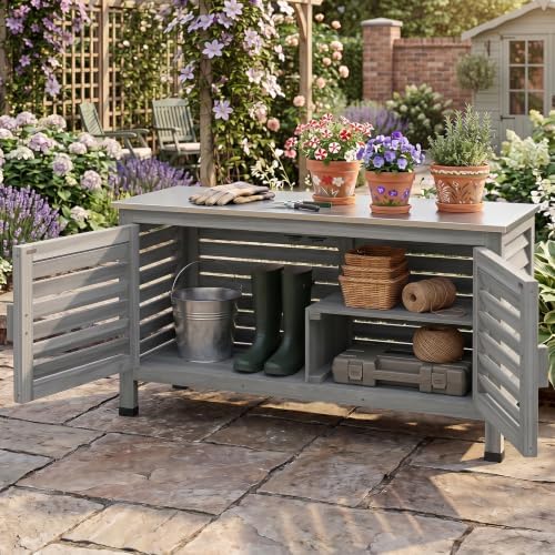 Tangkula Wood Outdoor Storage Cabinet with Stainless Steel Countertop - Image 2