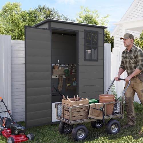 UDPATIO Outdoor Storage Shed 5x3 FT, Resin Garden Shed with Floor,Dark Grey by UDPATIO