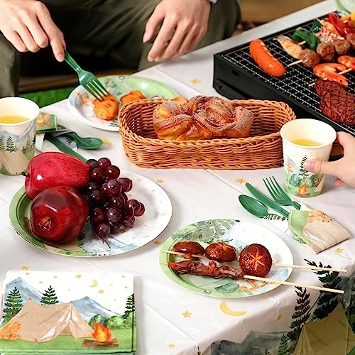 Nefelibata 50 pcs One Happy Camper Disposable Paper Plates with Sage Green Camp Van Camping Birthday Favors Bachelorette Happy Camper for Boys Girls Outdoor Party Table Food Tray - Image 6