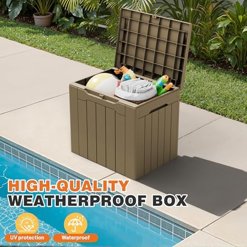 32 Gallon Deck Box Outdoor Indoor Waterproof Storage Box for Patio Furniture, Pool Accessories, Garden Tools, and Cushion Storage, Coffee - Image 6