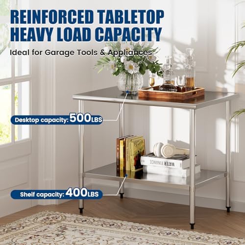 Stainless Steel Work Table 30 x 48 Inch with Adjustable Undershelf, Heavy-Duty Metal Prep Table for Commercial Kitchen & Restaurant, Garage, Outdoor - Image 2