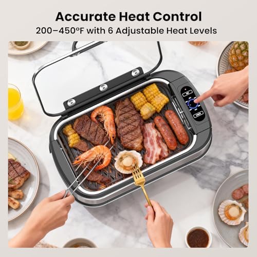 Electactic Indoor Smokeless Grill & Griddle, Nonstick Electric Grill with Adjustable Temperature Control, Dishwasher-Safe Parts and Auto Shut-Off for Everyday Cooking - Image 3