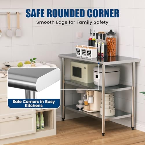 Stainless Steel Work Table 24 x 48 Inch with 2 Adjustable Undershelves, Heavy-Duty Metal Prep Table for Commercial Kitchen & Restaurant, Garage, Outdoor - Image 5
