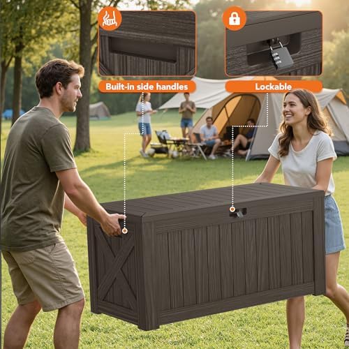 130 Gallon Deck Box Outdoor Indoor Waterproof Storage Box, Brown - Image 2