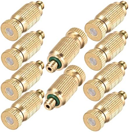 Brass Misting Nozzle, 10 Pack High Pressure Spray 10/24 UNC Outdoor Anti-drip Fogging Spray Head Misting System Tips for Landscaping Outdoor Cooling System (0.012 Orifice) by RESNSTAR