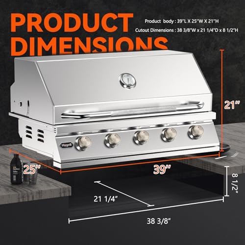 Hygrill STD Series 40-Inch Built In Grill, Stainless Steel 5-Burner Grill - Image 2