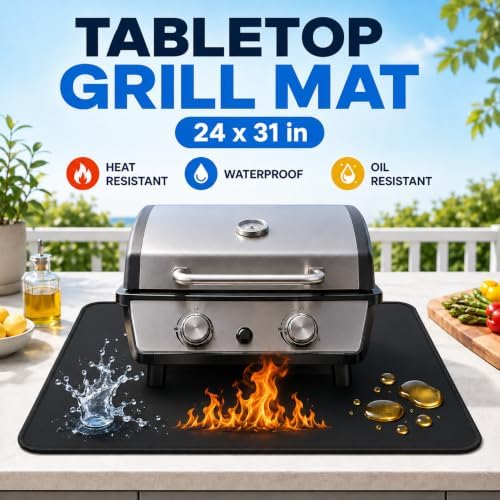 Heat Resistant Grill Mat for Countertop, 24 x 31 Inch Fireproof Waterproof BBQ Mat for Table and Countertop Protection, Fits Blackstone, Ninja, Gas Grills - Image 3