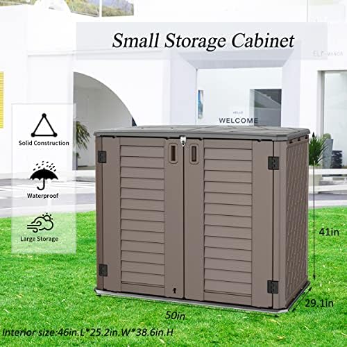 Mrosaa Horizontal Resin Storage Shed, 34 Horizontal Cu.ft Outdoor Storage Cabinet Waterproof for Garden/Backyard/Home/Pool, Lockable(34 Cu.ft-Brown) - Image 5