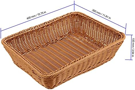 FUNSUEI 3 Pack 15.6 x 11.8 x 3.4 Inches Rectangular Poly Wicker Bread Baskets for Serving, Food Serving Baskets, Handmade Woven Pantry Organizer for Storing Bread, Vegetables, Fruits and Snacks, Brown - Image 2