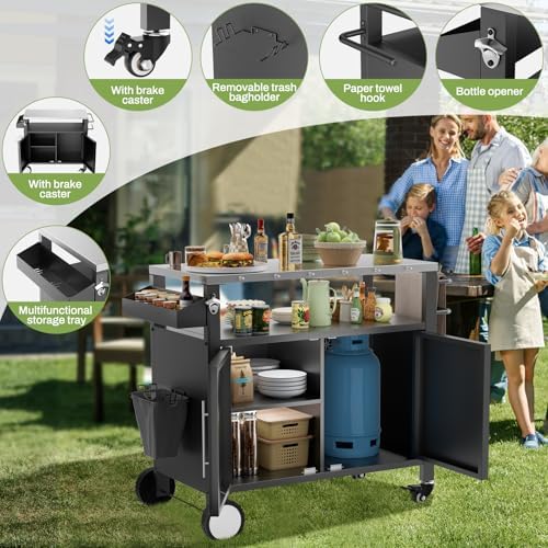 Outdoor Grill Cart with Patio Furniture, Outdoor Grill Table with Storage - Image 2