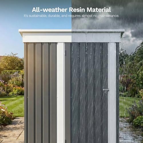 Devoko 5x3 FT Outdoor Storage Shed with Floor Frame, Gray - Image 3