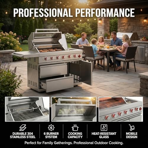46'' Gas Outdoor Kitchen Barbecue Island, 6-Burner 75300 BTU Grill, Silver - Image 3