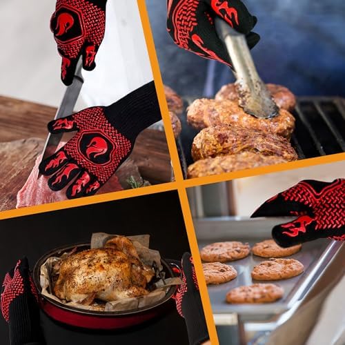 BBQ Gloves 1472F Heat Resistant Non-Slip Silicone 13.8in (Red) - Image 5