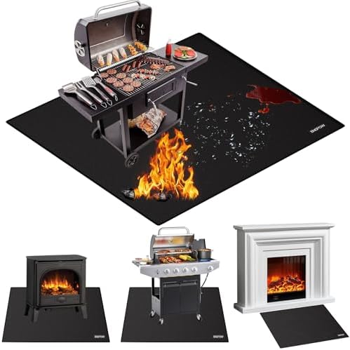 ENGPOW Large 60 x 60 inches Under Grill Mat for Outdoor Grill, Double-Sided Fireproof Indoor Fireplace Mat Fire Pit Mat, Oil-Proof Waterproof BBQ Mat for Deck Patio Lawn,Reusable and Easy to Clean by ENGPOW