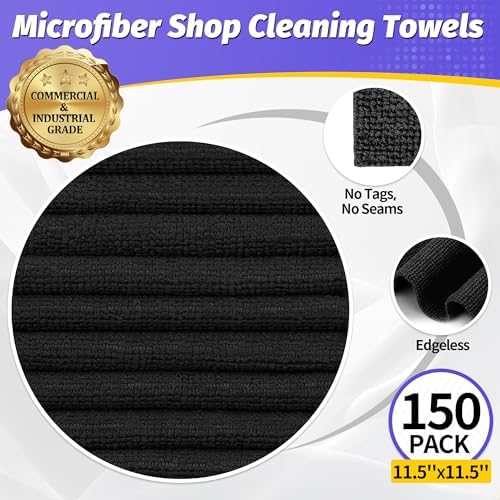 Microfiber Cleaning Cloth, 150 Pack Black Cleaning Rags Microfiber Towel Bulk Absorbent Lint-Free Wash Cloths, All-Purpose Towels for Cars, Shop, Automotive, Garage, Home & Kitchen - Image 2
