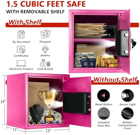 Voncabay Money Safe Box for Home with Digital Keypad, 1.5 Cu. Ft., Pink - Image 2