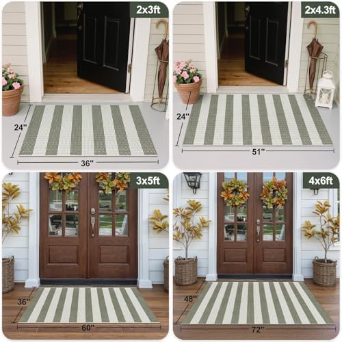 OJIA Striped Outdoor Area Rug 4'x6' Washable Patio Rugs Front Porch Rug - Image 3