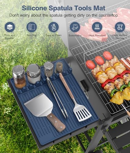 Silicone Grill Mat for Blackstone Griddle Accessories, 8-Slot Tool Mat - Image 2