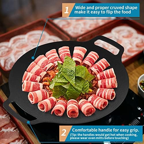 Korean Grill Pan with Nonstick 6-Layer Coating, 13" Round BBQ Griddle with Bag, Compatible for Induction, Gas Stove, Electric Cooktop, Indoor or Outdoor Grilling - Image 5