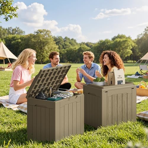 JUMMICO 31 Gallon Resin Deck Box Waterproof Outdoor Storage Boxes 2 Pack - Image 7