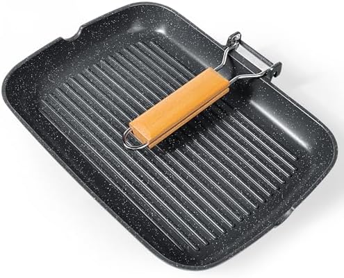GiPP 13.4 Inch Nonstick Grill Pan with Folding Handle,Square Grill Skillet by GiPP