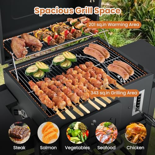 Happygrill Barrel Charcoal Grill with 2 Folding Side Tables & 2 Wheels - Image 3