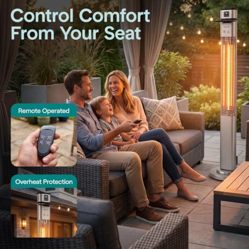 SereneLife Infrared Patio Heater, 1500W Electric Standing with Remote Control, IP44 Approved, Odorless, Three Power Settings, Indoor/Outdoor for Restaurant, Backyard, Garage, Decks - Image 4