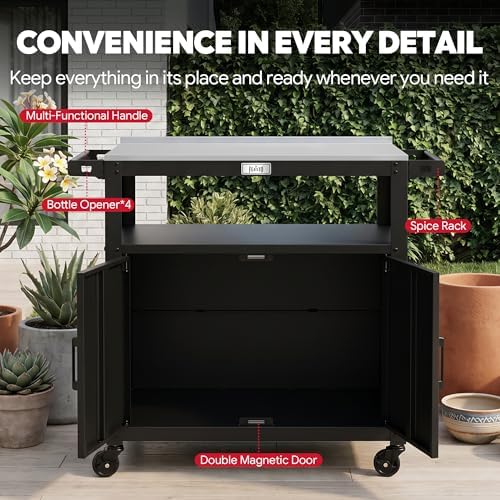 Feasto Outdoor Grill Cart w/Storage Cabinet, Stainless Steel Top, Black - Image 6