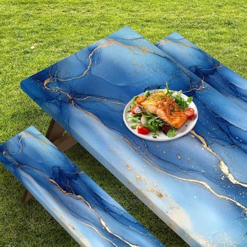 CAPSCEOLL Picnic Table Cover with Bench Covers 6ft - Dark Blue Marble - Image 5
