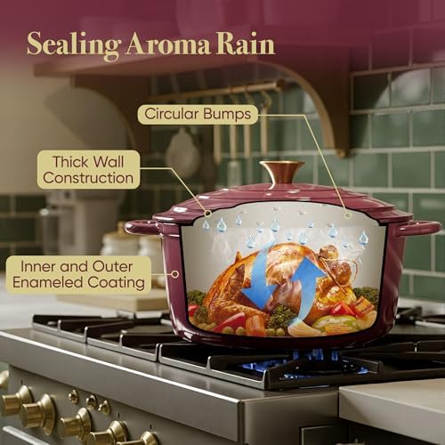 4.5 Quart Dutch Oven Pot with Lid, Non Stick Enameled Cast Iron Dutch Oven for Bread Baking, Heavy-Duty, Oven Safe Ceramic Cookware Up to 500°F for Baking, Braising, Stews, Roasting, Rose - Image 7
