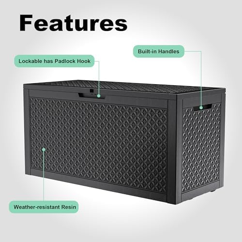 PatioZen 121 Gallon Resin Deck Box, Lockable Outdoor Storage Box for Patio Cushions Storage Furniture,Garden Tools, Pool Supplies, Weatherproof and UV Resistant (Black) - Image 3