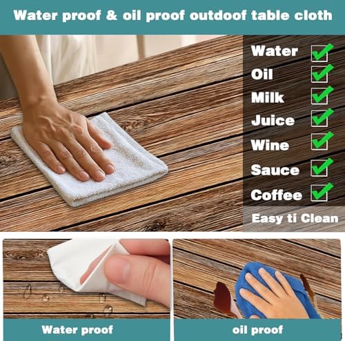 Farmhouse Picnic Table Cover with Bench Covers Camping Essentials Brown Wood Grain Waterproof Windproof Camping Tablecloth Fitted Tablecloth Cover with Elastic Edge for Indoor Outdoor 3 PCS 30x96 Inch - Image 5