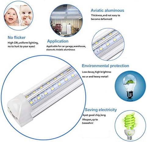 Henwsi 8FT LED Shop Light Fixture, White 10 Pack T8 Integrated Tube Lights, 72W 9500LM 6500K High Output Clear Cover, V Shape 270 Degree Lighting for Garage Warehouse, Upgraded Lights Plug and Play - Image 5