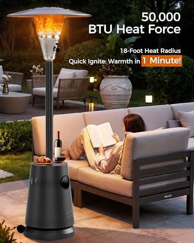 50,000 BTU Patio Heater for Outdoor Use, Portable Propane Patio Heater with Wheels, Stainless Steel Burner for Porch, Deck, Garden, Commercial (Black) - Image 2
