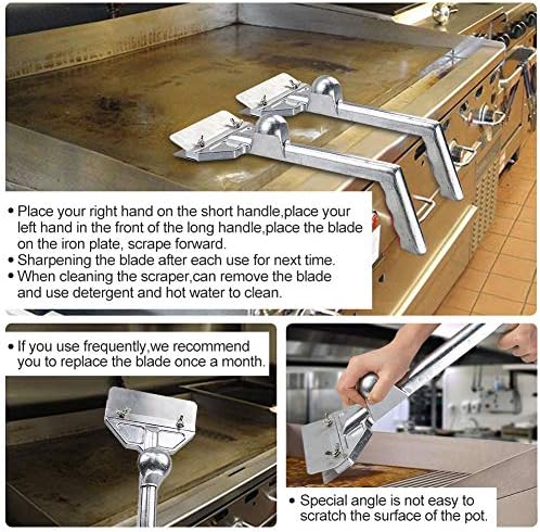 Grill Scrapers, Heavy Duty Casting Aluminum Commercial Griddle Scraper with 5 Blades and Small Slant Edge Grill Scraper - Image 3