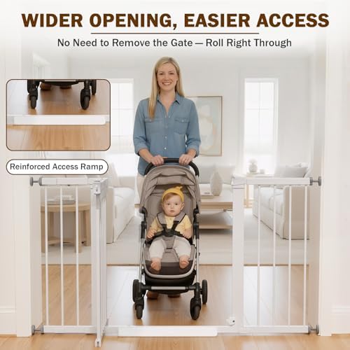 Mumeasy 29.7–51 Inch Extra Wide Baby Gate for Stairs, Extra Long Indoor Dog Gate for Doorways, Pressure Mounted Walk Thru Child Gate with Auto-Close, No-Drill Safety Pet Gate with Door for House,White - Image 5