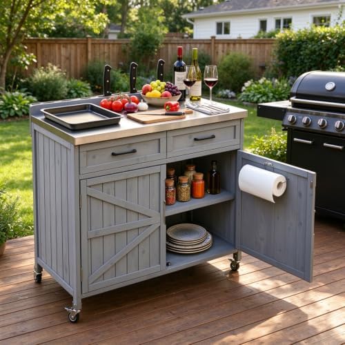 39.4" Outdoor Grill Cart with Stainless Top & Storage Cabinet by Unknown