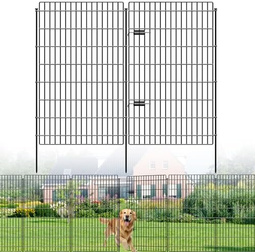 Metal Garden Fence with Gate 48 in x 25.3 ft, Tall Dog Fence for Yard by FOREHOGARGARDEN%EF%BC%86HOME