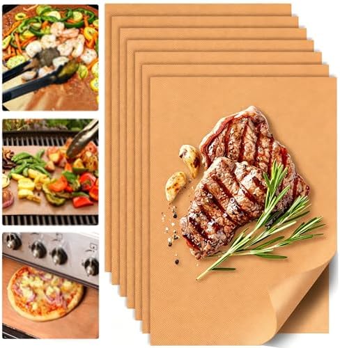 UBeesize 7 Pack Copper Grill Mats for Outdoor Grill, Heavy Duty BBQ Grilling Matt & Oven Liners, Resuable, Easy to Clean, Works on Gas Charcoal Electric Grill, Smoker, Oven -15.75 x 13 Inch by UBeesize