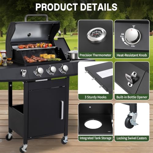 3-Burner Propane Gas Grill and Griddle Combo with Side Burner - Image 6